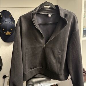 Black Suede Half-Zip Pullover